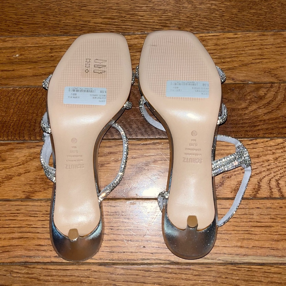 SCHUTZ Lauryn Slide Sandals Cristal Forro & Silver Women’s 5.5B Jewel Encrusted - Picture 13 of 16